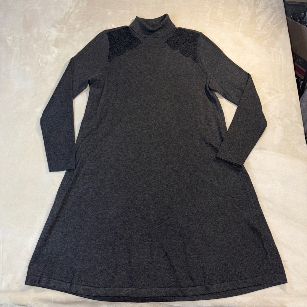AGB Dress Womens XL Gray Turtleneck Lace Shoulder Long Sleeve Sweater Dress